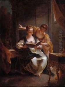 Two Young Ladies Singing In An Elegant Interior by Jean Raoux