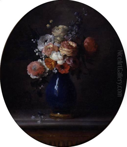 Still Life Of Flowers In A Blue Porcelain Vase - view 1
