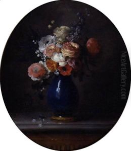 Still Life Of Flowers In A Blue Porcelain Vase