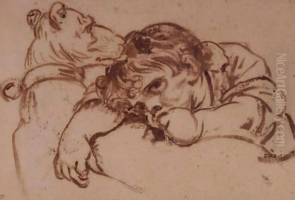 A Boy Resting His Head On A Dog's Back - view 1