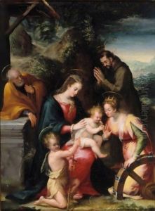 The Mystic Marriage Of Saint Catherine With Saints Francis, Joseph And The Infant Saint John The Baptist by Lavinia Fontana