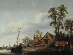 A View Of A Riverbank With A Boatyard A View Of A Riverbank With A Boatyard