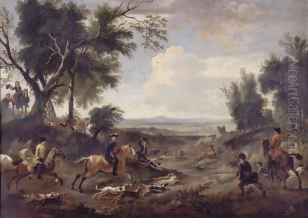 An Extensive Landscape With A Stag Hunt - view 1
