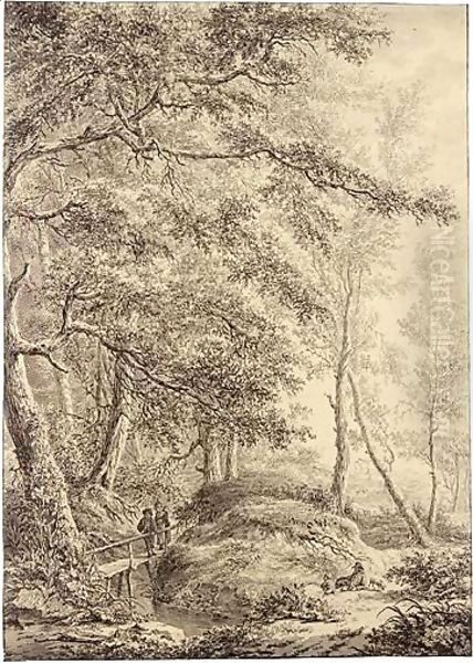 Peasants Crossing A Bridge At The Edge Of A Dense Wood, With Others Resting Nearby - view 1