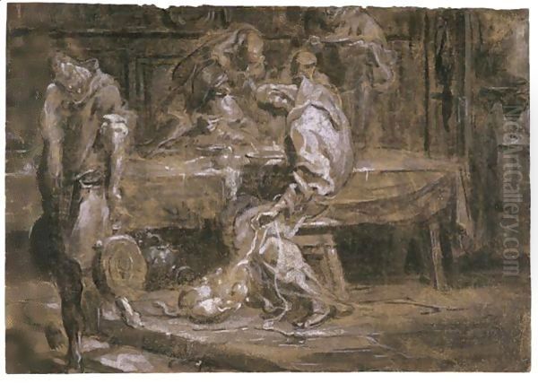 Monks Dining At A Table - view 1