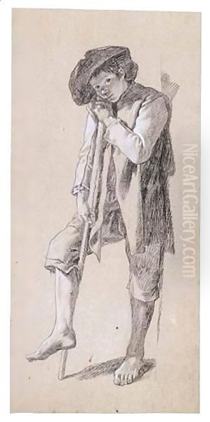 A Boy Leaning On A Staff - view 1