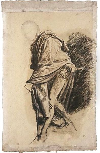 Study Of A Figure In A Cloak, Leaning Forward - view 1