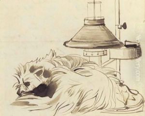 A Dog Asleep Beside A Reading Lamp by Daniel Maclise