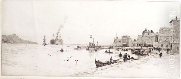 Fishing boats in a harbour - view 1