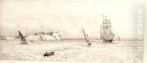 Shipping off a harbour by William Lionel Wyllie
