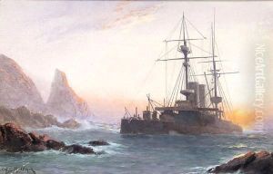 HMS Montague ashore on lundy island