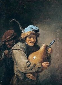 A Peasant holding a stoneware jug