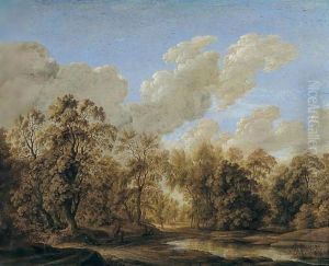 A landscape with a pond at the margin of wood