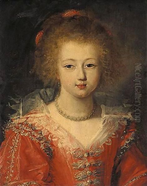 Portrait Of A Young Girl, Wearing A Red Embroidered Dress And A White Ruff - view 1