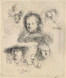 Studies Of The Head Of Saskia And Others by Harmenszoon van Rijn Rembrandt