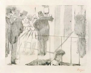 La Famille Cardinal Pauline And Virgine Conversing With Admirers by Edgar Degas
