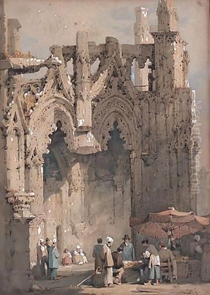 Figures By A Medieval Church - view 1