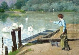 Feeding The Swans by Roger-Joseph Jourdain