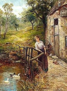 Young Lady At The Mill Pond by Ernst Walbourn
