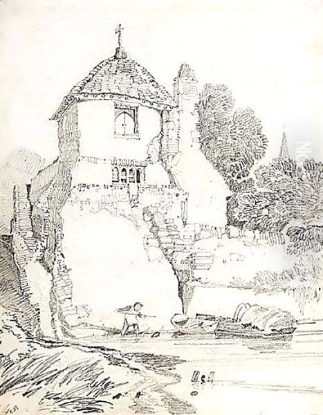 A Child Playing In A River Below A Cottage, Guildford, Surrey - view 1