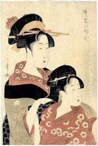 Takeshiba Nifuku Tsui. Deux Beautes A Takeshiba by Kitagawa Utamaro