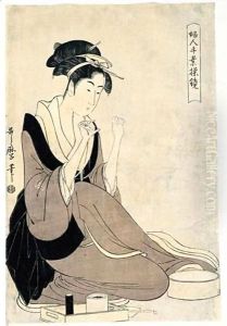 Jeune Fille Mesurant Des Fils De Soie by Kitagawa Utamaro