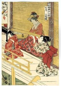 Shichigatsu Sanmai Tsuzuki. Le Septieme Mois, Triptyque by Utagawa Toyohiro