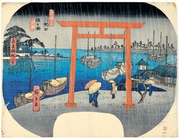 Tokaido Bishu Atsuta Kaihin No Zu. Yau. Pluie Sur La Plage D'Atsuta (Province D'Owari) Sur La Route Du Tokaido - view 1