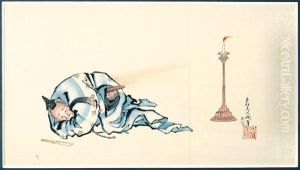 Dessin Un Acteur De Kyogen Pres D'Un Chandelier