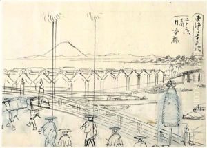 Nihonbashi. Un Des Cinquante-Trois Relais De La Route Du Tokaido Dessin Preparatoire by Utagawa or Ando Hiroshige