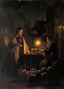 A Market By Moonlight by Petrus van Schendel
