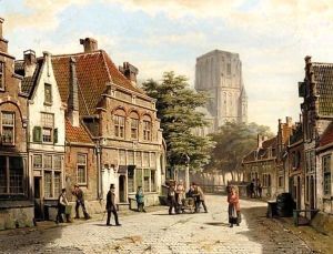 Dutch Street With Church Tower by Willem Koekkoek