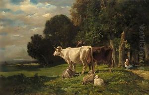 Paysage Avec Vaches Et Moutons by Charles Emile Jacque