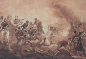 Bataille De La Moscova, Prise De La Redoute, Mort De Moreau A La Bataille De Dresde, Bataille De Brienne En 1814, Bataille De Wagram, Massena Blesse Commande Ses Troupes D'Une Caleche by Pierre Martinet
