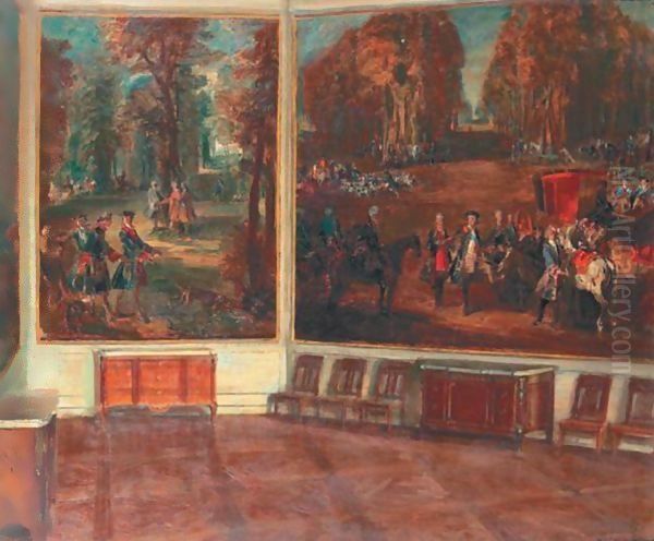 Interieur Du Chateau De Fontainebleau Avec Deux Grands Tableaux De Chasse - view 1