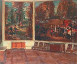 Interieur Du Chateau De Fontainebleau Avec Deux Grands Tableaux De Chasse by Walter Gay