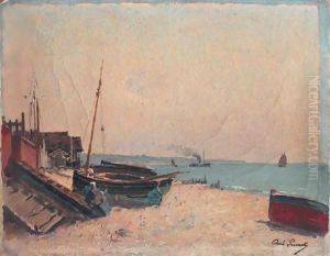 Deux Femmes Assises Sur La Plage, Pres D'Une Barque by Paul Lecomte