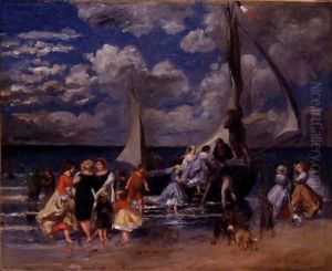 Reunion Autour D'Un Bateau by Pierre Auguste Renoir