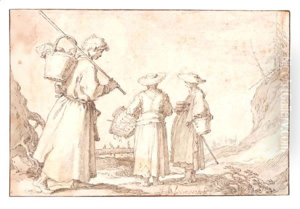 Two Women And A Shepherd On The Way To The Market - view 1