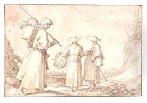 Two Women And A Shepherd On The Way To The Market by Abraham Bloemaert