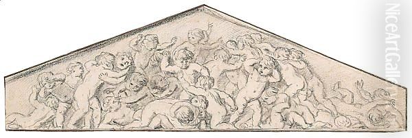 Design For A Tympanum, With Gambolling Putti - view 1