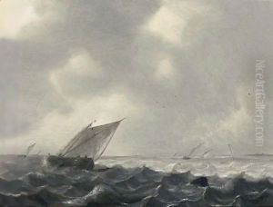 A Boeier And Other Sailing Vessels In A Stiff Breeze On The Zuiderzee by Hendrik van Anthonissen