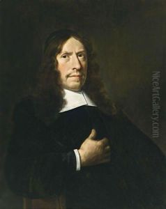 A Portrait Of A Cleric, Aged 65, Wearing A Black Coat With A White Collar And Sleeves And A Black Cap