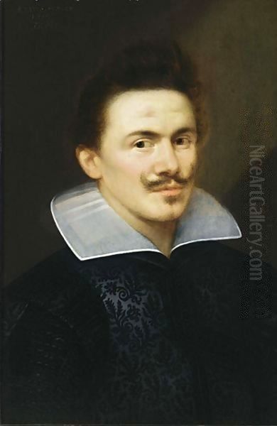 A Portrait Of A Man, Aged 28, Bust Length, Wearing A Black Costume With White Collar - view 1