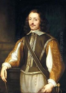 Portrait Of A Gentleman, Three-Quarter Length, Wearing A Brown Jerkin With Slashed Embroidered Gold Sleeves, Holding A Pair Of Gloves Portrait Of A Gentleman, Three-Quarter Length, Wearing A Brown Jerkin With Slashed Embroidered Gold Sleeves, Holding A Pair Of Gloves