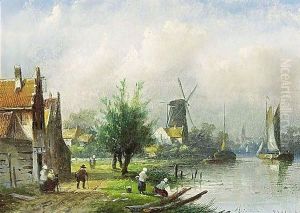 A Sunny Landscape With Washerwomen On A Riverbank