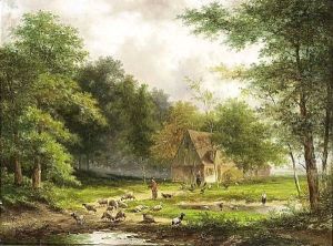 A Shepherd And His Flock In A Wooded Landscape