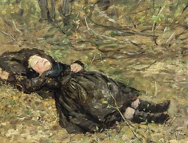 A Little Girl Resting In The Woods - view 1