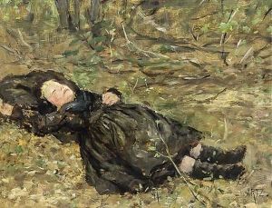 A Little Girl Resting In The Woods