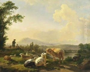Herdsmen With Sheep In A Landscape by Balthasar Paul Ommeganck